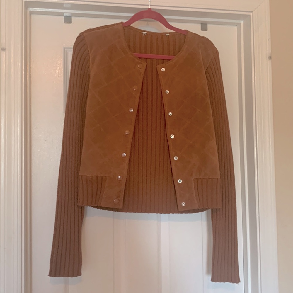 Brown/Camel Colored Genuine Suede & Sweater Jacket